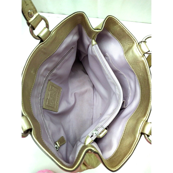 Coach Signature Metallic Gold Leather Buckle Satchel Shoulder Bag - Picture 8 of 12